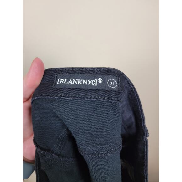 Blank NYC NEW  Women’s Mini Denim Skirt Lace Up Slit Raw Hem Black Size 31 - Picture 7 of 8